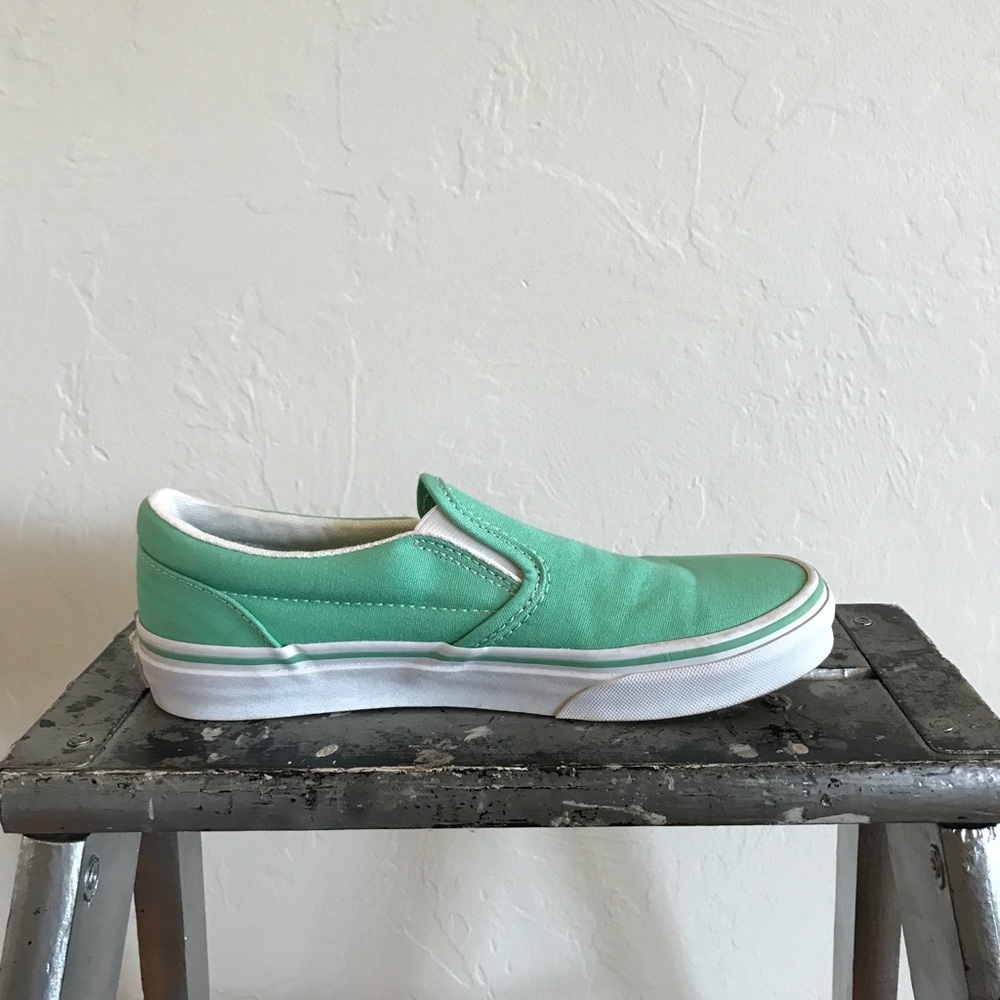 Blue/green slip on vans